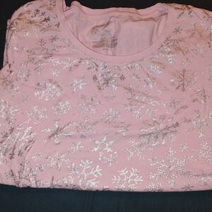 No Boundaries Pink Glitter Snowflake Long Sleeve Holiday Top